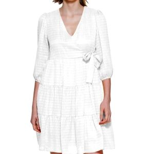 White Calvin Klein Metallic Gold Threads Layered  Minidress